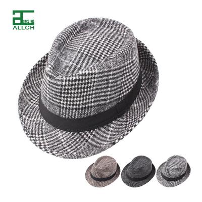 China ALLCH RTS Winter Polyester Felt Hat Checked Fedora Mountain Mens Fedora Hats Imitate Wool Cowboy Hat for sale