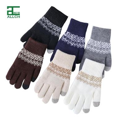 China ALLCH Comfortable Winter Knit Touch Screen Gloves Full Finger Mittens With Jacquard Design for sale