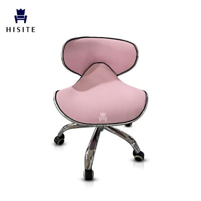 China Beauty Salon Hisite Height PU Technician Pedicure Adjustable Foot Material Pink Stool With Wheels for sale