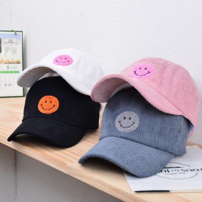 China New Arrival 2022 High Quality Smiley Face Corduroy Baseball Hat Unisex for sale