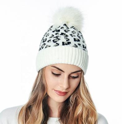 China Autumn Winter Hat Women Leopard COMMON Knitted Beanie Woolen Yarn Elastic Hat for sale