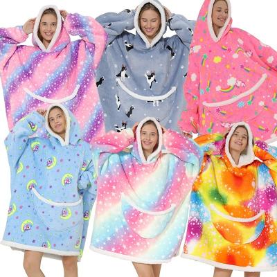 China Warm Lazy Blanket Lamb Sweater Flannel Hoodie TV Compound Covering Hood Big Pocket for sale