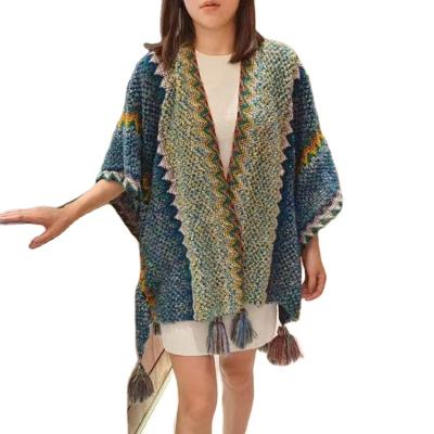 China New Style Western Ethnic Style Air Conditioning Cape Dual Function Wool Knit Hand Tassel Cape Travel Pendant Cape for sale