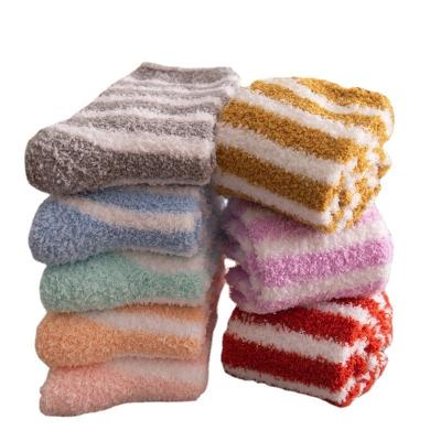 China Hot stripped bangs Coral Fleece Towel Floor Winter long tube plus fleece socks for sale