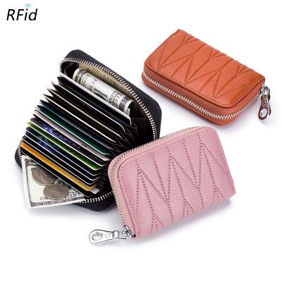 China Fashion Hot Sale Credit Card Holders Leather ATM Visa Card Holders RFID Blockcredit Card Holder Slot Zipper Around for sale