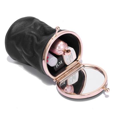 China High Quality Leather Lipstick Makeup Bag 2021 Travel Pocket Portable Beauty Case Coin Bags Small Storage Cases With Mirror for sale