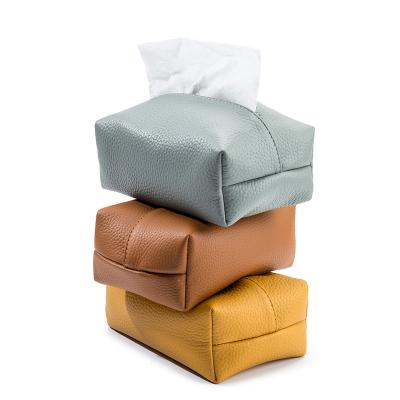 China Fashionable leather bag creative leather restaurant storage towel living room household automobile cowhide box cloth leather bag for sale