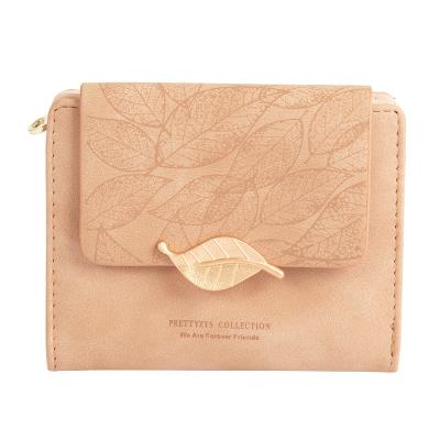 China Wholesale 2021 high quality women's short wallet 2021 new simple retro frosted leaf women's wallet fashion coin wallet for sale