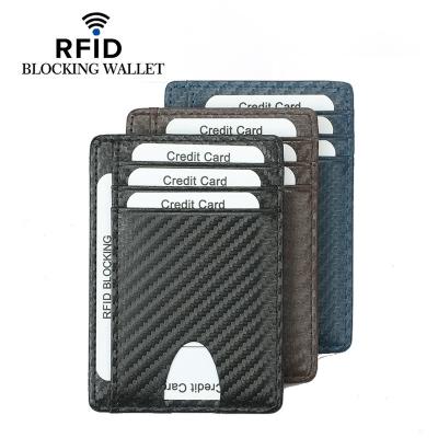 China RFID Blocking Protects New Amazon Men's Top Layer Cow Bag Clip Small Ferrule Carbon Fiber RFID Card Women Leather Multi Position Ultrathin for sale