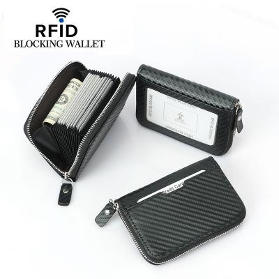 China Rfid Manufacturer Direct Selling Carbon Fiber Card Bag RFID Card Slot Antimagnetic Multi Multi Functional Short Zipper Coin Wallet for sale