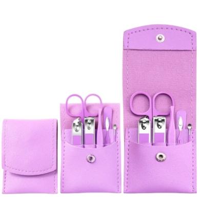 China Personal Nail Care Tool 7Pcs/set Manicure Set Stainless Steel Nail Art Clipper Cuticle Nipper Scissor Grooming Tools With PU Leather Bag for sale