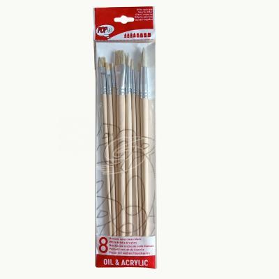 China Oil Paint Shape Bristle Mixed Natural Hair Handle Wood Handle Long Brush for Acrylic Watercolor Oil Painting for sale