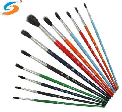 China 12pcs Oil Painting Short Handle Round Wool Hair Watercolor Paint Brush Set For Kid for sale