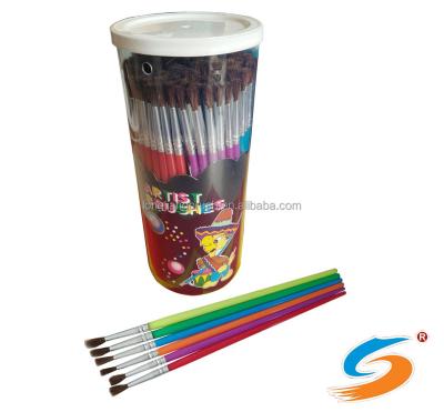 China 144pcs Plastic Oil Painting Color Handle Pony Hair Art Brush For Student for sale