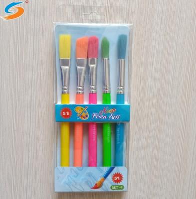 China 5pcs Oil Painting Child's Brush Synthetic Play Brush With Short Color Wooden Handle for sale