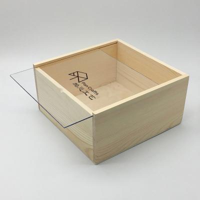 China Recycled Materials Like Pine Wood Natural Color Custom Gift Box With Clear Lid Wooden Packaging Box for sale