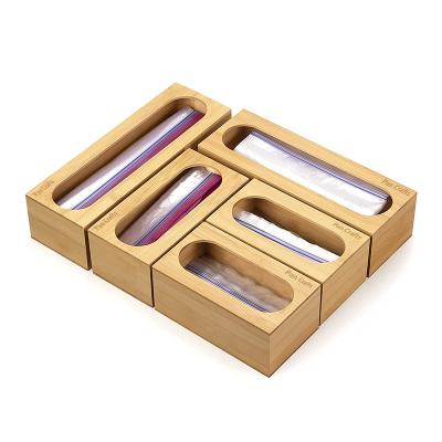 China 5pcs Handmade Premium Bamboo Food Storage Box Bag Holders Kitchen Ziplock Drawer With Gallon for sale