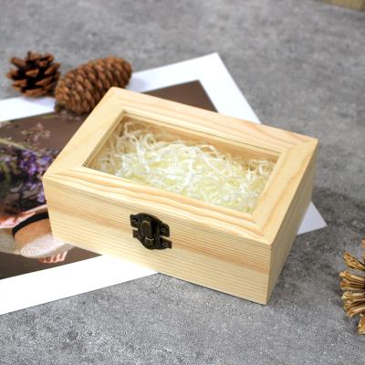 China Handmade Unfinished Gift Storage Box With Window Clear Lid Small Pine Wood Gift Packaging Box for sale