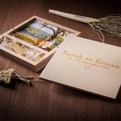 China Recycled wedding photo 4*6 and 5*7 plywood materials gift box photographer photo album wooden box for sale