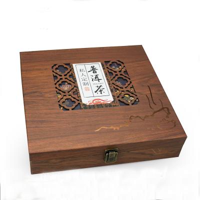 China Custom Recyclable PU Cake Erh Tea woden storage box with wooden sild tea storage box for sale