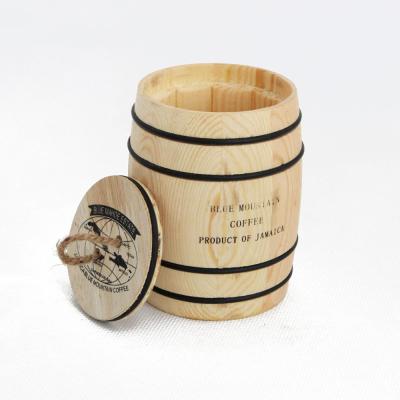 China Small Barrel Modern Style Coffee Shop Gift Wood Finish Barrel Silk Printing Wooden Barrel for sale