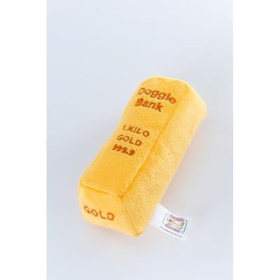 China Fashion stocked immediate shipping plush with polyester fiber and machine embroidery 1 kilo gold bar dog chew squeaker toy for sale