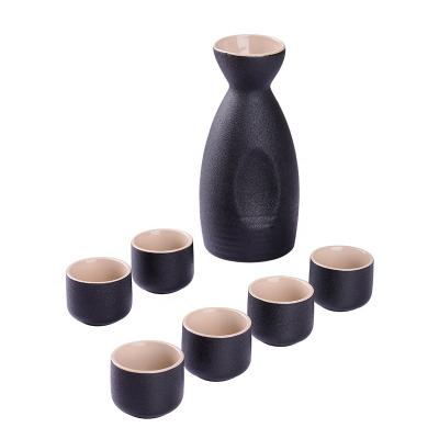 China Sustainable Stylish Wholesale Sake Bottle And Six Cups Of Japanese Ceramic Wine Set for sale