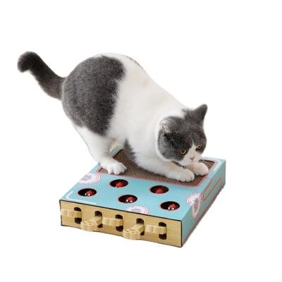 China Manufacture Cat Stocked Square Scratcher With Grinding Claws Toy Funny Cat Playing And Resting Three In One for sale