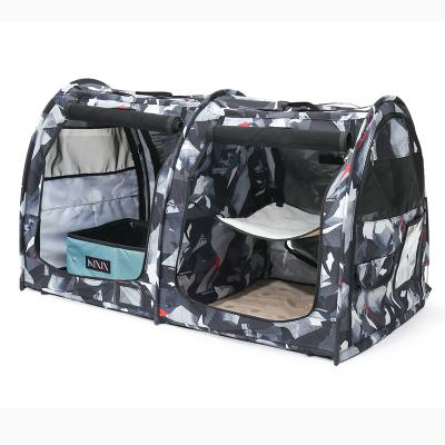 China Sustainable Soft Sided Double Compartment Portable Pet Carrier Pets Cat Show House Portable Dog Kennel for sale