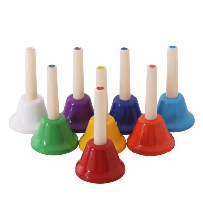 China Toy Orff's Musical Metal Intelligent Early Learning Toy Christmas Hand Bell Colored Turning 8 Tone Hand Clock for sale