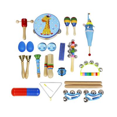 China Educational Toy Hot Sale 22 Pieces Wooden Toy Set For Children Orff Preschool Percussion Instrument With Storage Bag for sale