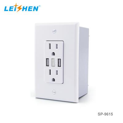 China Pin Plug Duplex Surge Protector USB Power Wall Outlet Electrical Outlet TR Receptacle With 3.6A DC USB Chargers for sale