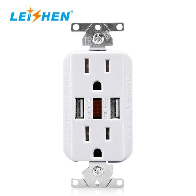 China gfci factory residential/general purpose usb wall outlet direct plugs with 2 usb ports 5V 3.6A usb wall outlet 240v for sale