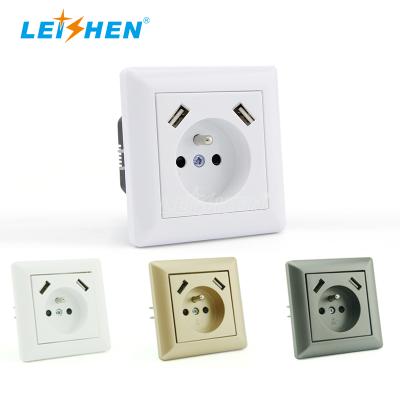 China Residential / General Purpose CE ROSH Approved 16A France Electrical Single USB Standard Wall Plug Outlet 2.8A Dual USB French Male Plug Schuko Stekdosen for sale