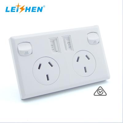 China Australia 250V 10A Wall Plug Residential / General Purpose Plug 3 Pin Plug With Smart IC Dual AU GPO Standard USB for sale