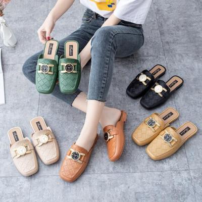 China Factory Price Round Around Popular Design Luxury Mules Slide 8Cm High Shoes Fall Low Indianflat Heel Women's Sandal for sale