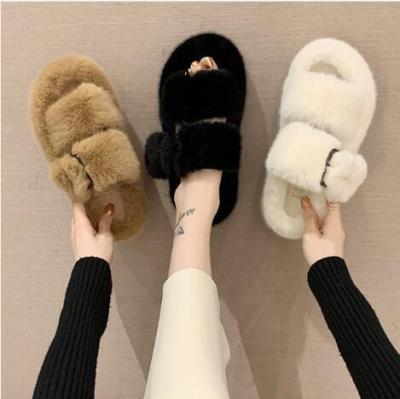 China Ladies Round Fuzzy Hot Slippers For Women High Ins Slippers Indoor Home Bedroom Lazy Bottom Furry Thick HOT Round Ins for sale