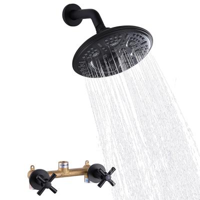 China Without Slide Bar Matte Black High Pressure Waterfall Head Wall Mounted Rainfall Shower System Plastic Bathroom Faucet for sale