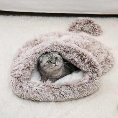 China Wholesale Washable Dog Stocked Cat Bed Plush Cat Sleeping Bag Cushion House Plush Pocket Dog Cave Bed Cat Bed Pet Supplier Long for sale