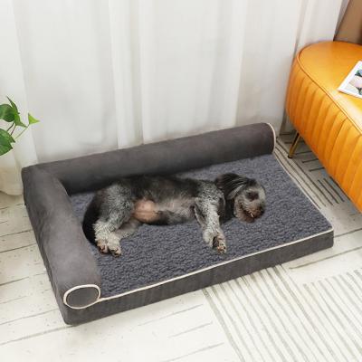 China SHURUI Stocked Pet Bed Dogs and Cats Machine Washable Removable L-Shaped Orthopedic Cover Faux Leather and Suede Dog Bed for sale