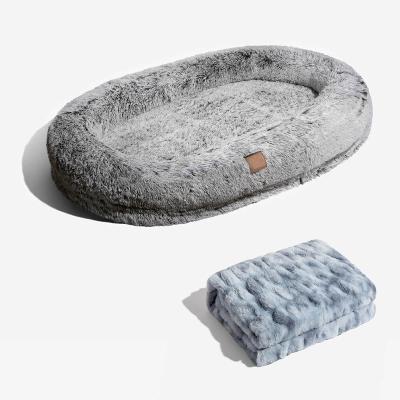 China Wholesale Luxury Plush Human Dog Bed Size Plush Memory Foam SHURUI Fake Stocked Human Dog Bed With Removable Washable Cover for sale