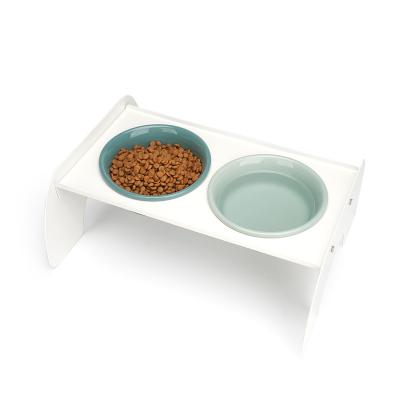 China SHURUI PET Stocked Tilted Cat Bowls Stand Anti Vomiting Elevated Cat Food and Water Bowl Doubles Ceramic Pet Bowls with Stand for sale