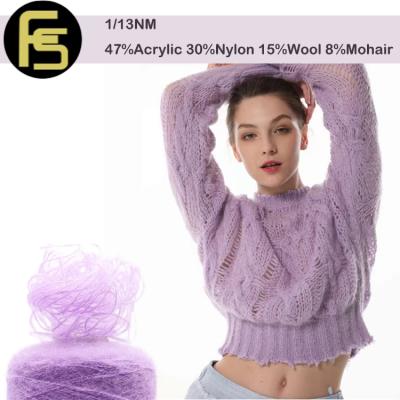 China Fancy Yarn Good Selling Textile Yarn 1/13NM 47%Acrylic 30%Nylon 15%Wool 8%Mohair Yarn For Knitting for sale