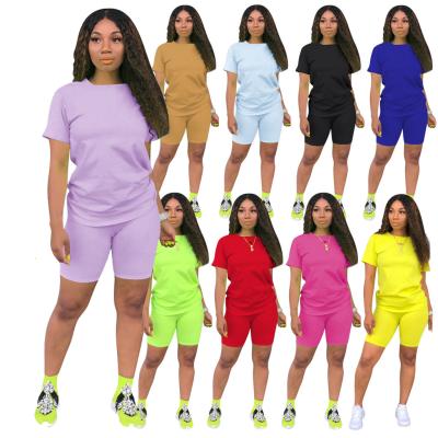 China Anti-wrinkle biker shorts 2020 women 2 pieces set clothing shorts outfits jumpsuit rompers 2020 2 pieces set outfits for sale