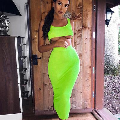 China 2020 Anti-Static Fashionable 2 Piece Set WomenFashion Solid Crop Top And Skirt 2 Piece Set Women for sale