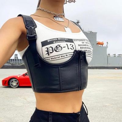 China QUICK DRY White Black Basic Print Punk Crop Tops Womens Tank Tops 2019 Summer Wild Casual Leather Camisole Mujer Stretch Slim Tees for sale