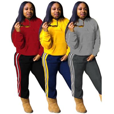 China Anti-Wrinkle Girls Women Fall Fashion Fleece Joggers Clothing Two Piece Set Plus Size Cargo Track Sports Tracksuit Hoodies 2 Pieces Set Outfits for sale