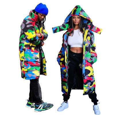 China Wholesale Custom Anti-wrinkle Winter Hoodies Long Men's Unisex Jackets Bubble Coats For Ladies Camouflage Stripper Jacket for sale