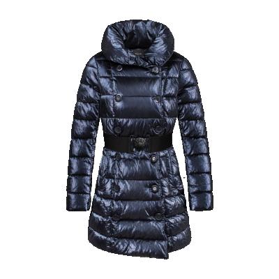 China High Quality Anti Shrink Navy Shiny Nylon Padded Coat Ladies Customized Plus Size Long Down Coat Jacket Women for sale