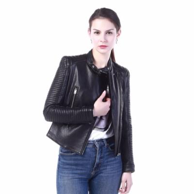 China 2020 fashion women real breathable genuine leather jacket in black with zipper for spring and autumn for sale